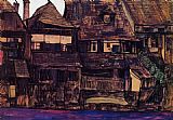 Egon Schiele Canvas Paintings - Houses on the Moldau Krumau